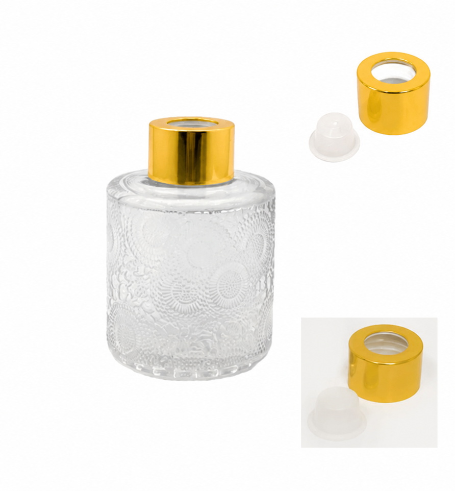 Reed Diffuser 100ml – Γυάλινο Δοχείο με Ανάγλυφο Σχέδιο & Χρυσό Καπάκι